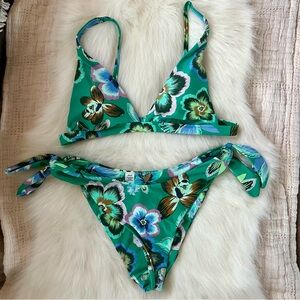 Aerie Green Floral Cheeky Bikini